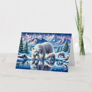 Carte De Vacances En Aluminium Peinture de la scène neigeuse de la famille des ou