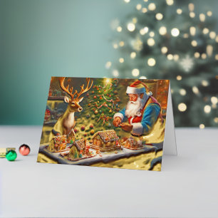 Carte De Vacances En Aluminium Père Noël et rennes font maison de pain d'épices
