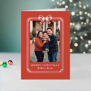 Carte De Vacances En Aluminium Photo de famille Noël joyeux Ruban Rouge Élégant