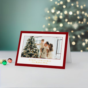 Carte De Vacances En Aluminium Photo élégant de Noël avec bordure rouge minimale