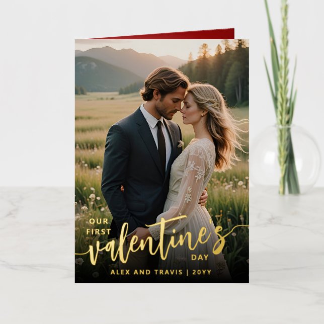 Carte De Vacances En Aluminium Photo personnalisée Notre première Saint Valentin (Recto)
