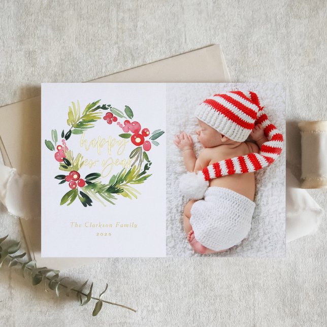 Carte De Vacances En Aluminium Pin d'aquarelle et couronne blanche photo de la no (Créateur téléchargé)