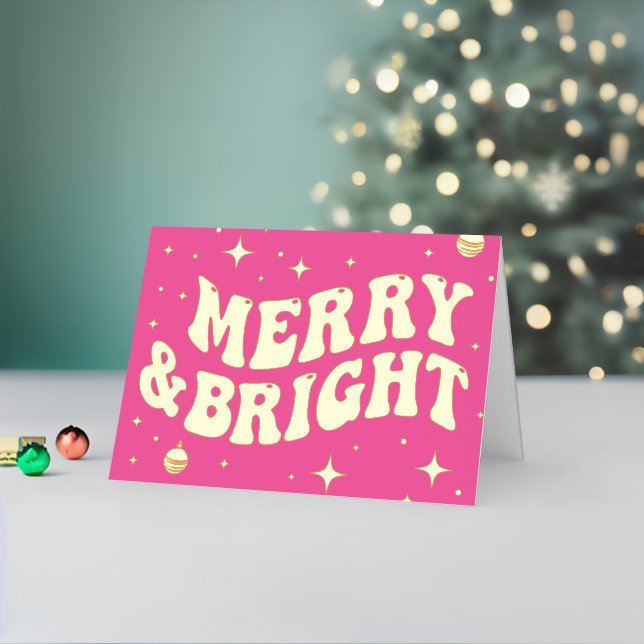 Carte De Vacances En Aluminium Pink Retro Groovy Merry & Bright Christmas (Vacances In Situ 2)