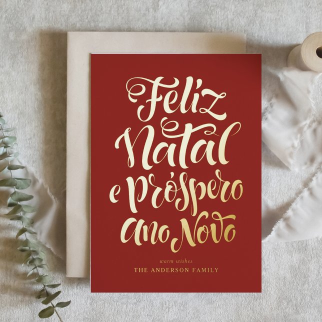 Carte De Vacances En Aluminium Red Feliz Natal e Próspero Ano Novo Script (Créateur téléchargé)