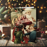 Carte De Vacances En Aluminium Retro Christmas Card Joyeux Noël Vintage<br><div class="desc">Donnez un peu de nostalgie avec cette charmante carte de Noël de style vintage ornée d'un Père Noël vintage et joyeux. Les cartes de Noël rétro sont tendance parce qu'une bonne joie ne va jamais hors de style! Ramenez des souvenirs heureux de Noël d'enfance avec des cartes de Noël vintages...</div>