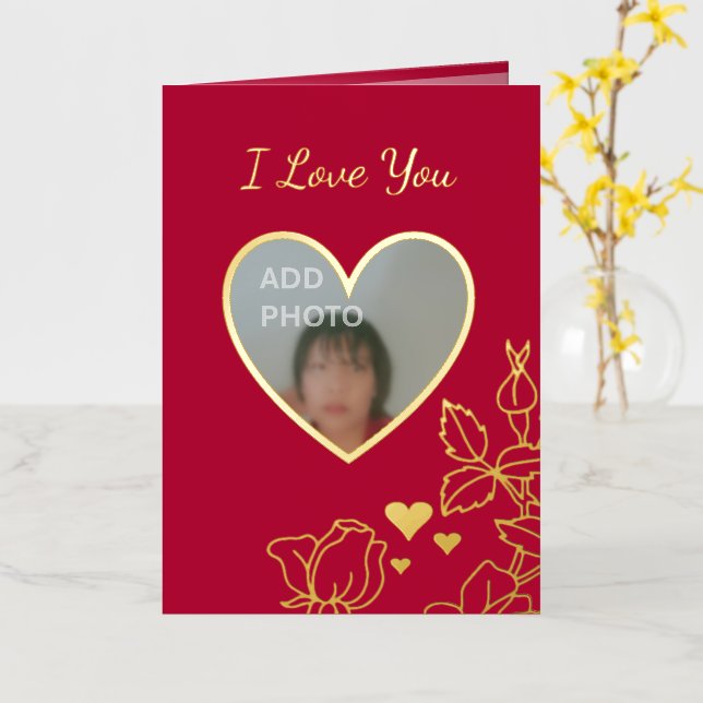 Carte De Vacances En Aluminium Romantique Je t'aime Coeurs Floral Photo Foil Card (Fleur jaune)