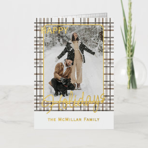 Carte De Vacances En Aluminium Rustique Classy Élégant Plaid Motif Gold