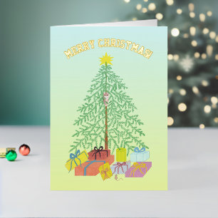 Carte De Vacances En Aluminium Sapin de Noël Jaune & Vert