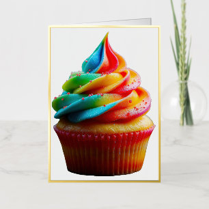 Carte De Vacances En Aluminium SlipperyJoe's éblouissant arc-en-ciel cupcake