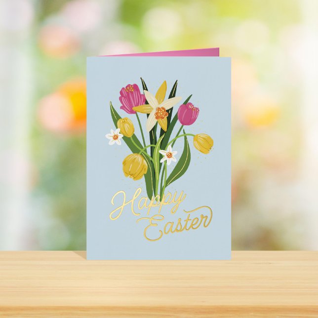 Carte De Vacances En Aluminium Spring Bouquet Tulip Daffodil Easter (Créateur téléchargé)