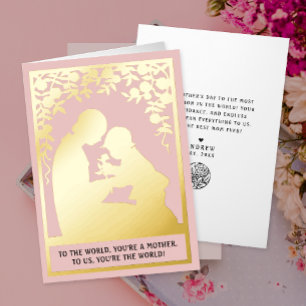 Carte De Vacances En Aluminium Stylisé Vintage Retro Rose Fleur Mère Enfant