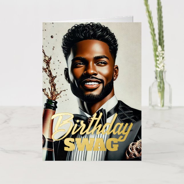 Carte De Vacances En Aluminium Stylish Black Man Champagne Luxury Birthday Card (Fleur)