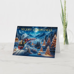 Carte De Vacances En Aluminium Train de Noël magique dans un paysage hivernal enn