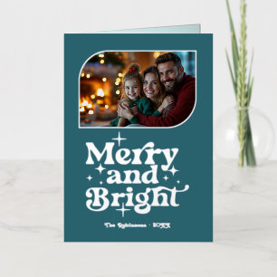 Carte De Vacances En Aluminium Turquoise Bleu & Argent Joyeux & Bright Photo Noël
