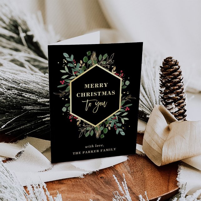 Carte De Vacances En Aluminium Vert doré Noir | Joyeux or de Noël (Créateur téléchargé)