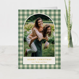 Carte De Vacances En Aluminium Vert Gingham Rustique Noël Moderne Photo en Arche