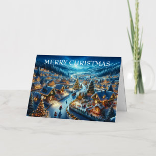 Carte De Vacances En Aluminium Village Snowy Scene Peinture Noël