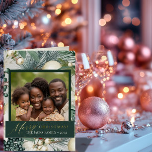 Carte De Vacances En Aluminium Vintage Elegant ivoire & Blue Family Photo Gold
