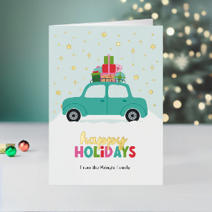 Carte De Vacances En Aluminium Voitures Joyeuses Fêtes avec Cadeaux de Noël en Bl