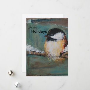 Carte de vacances en chickadee noir d'hiver