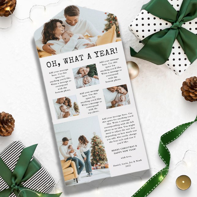 Carte de vacances en famille triptyque (Oh, What A Year Holiday Christmas Photo Collage All In One Card)