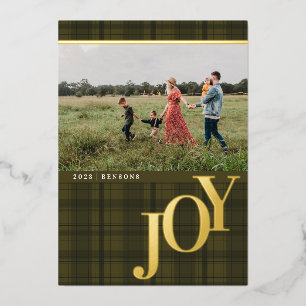 Carte de vacances en plaid JOY vert armée avec vér