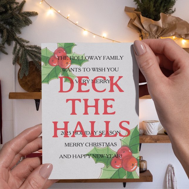 Carte de vacances en rouge et vert illustrée (Spread holly jolly cheer with this custom holiday greeting card! )
