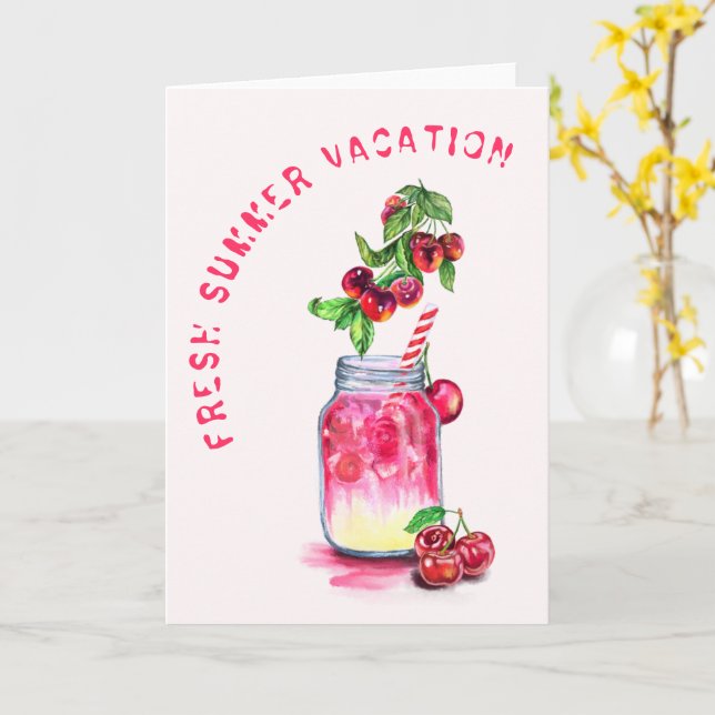 Carte de vacances été Boisson de cerise fraîche (Fleur jaune)