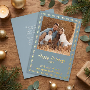 Carte de vacances familiale Joyeuses Fêtes en or b