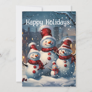 Carte de vacances famille Snowman souriante