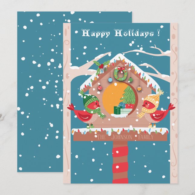 Carte de vacances festive à plat avec maison d'ois (Devant / Derrière)