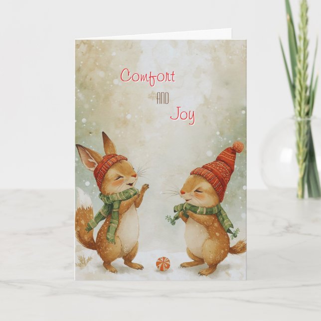 Carte de vacances festive avec écureuils des bois (Devant)