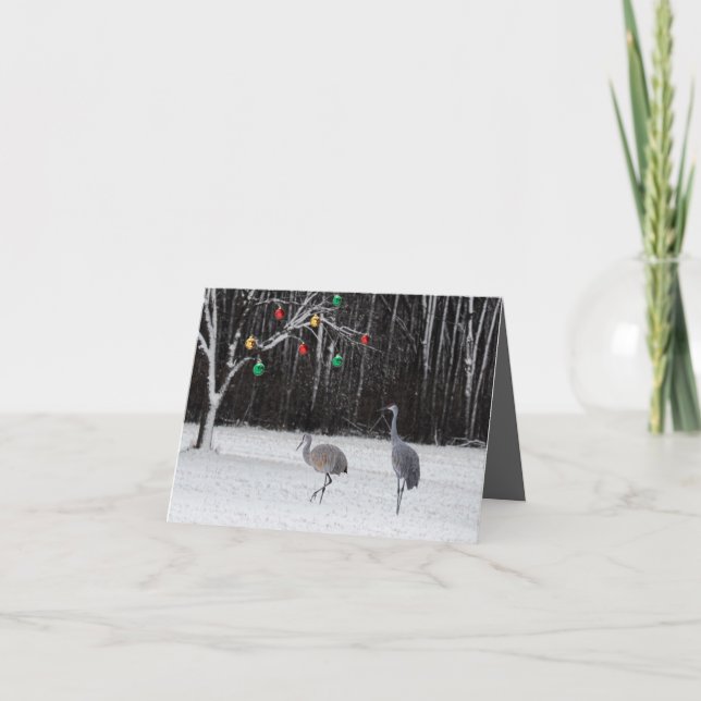 Carte de vacances festive avec grues de Sandhill (Devant)