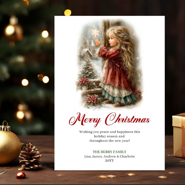 Carte de vacances festive avec une petite fille mi (Festive Cute Little Girl Winter Scene Holiday Card

)