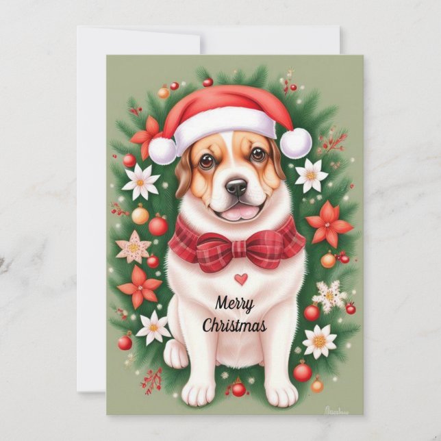 Carte de vacances festive de Noël avec chien (Devant)