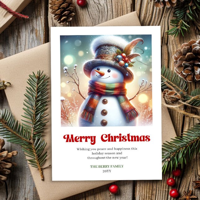Carte de vacances festive imprimable joyeuse de bo (Happy printable funny snowman festive holiday card)