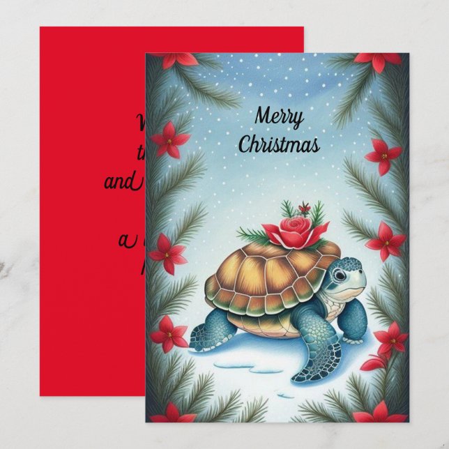 Carte de vacances festive tortue plate (Devant / Derrière)