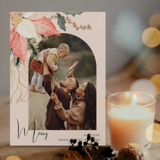 Carte de vacances Floral Rose Joyeux Une Photo (Créateur téléchargé)