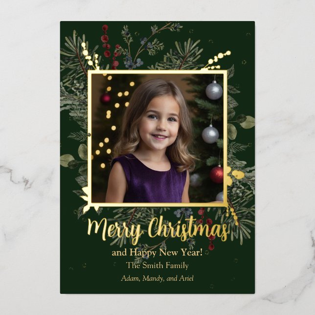 Carte de vacances Foil de Noël et Berries (Recto)