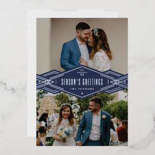 Carte de vacances Foil Deco Band 2 photos - Bleu