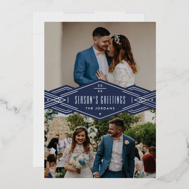 Carte de vacances Foil Deco Band 2 photos - Bleu (Enveloppe)