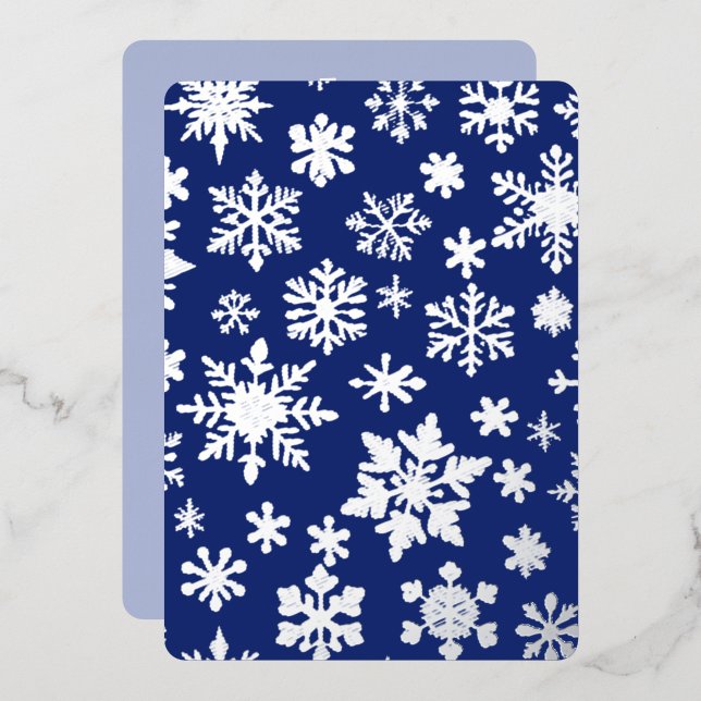 Carte de vacances Foil Foil Flake Argent Bleu Fonc (Recto/Verso)