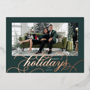 Carte de vacances Foil Green Elegant Flourd Script