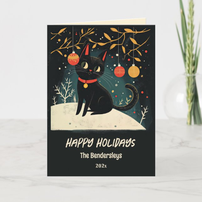 Carte de vacances Fun Retro Black Cat (Devant)