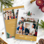 Carte de vacances Gold Christmas Photo Collage<br><div class="desc">Cette jolie et unique casse-noix Gold Joyeux Noël photo carte de vacances comprend des soldats de casse-noix aquarelle peints à la main autour d'un bel arbre avec texte et une photo pour personnaliser. Le dos comprend du texte supplémentaire pour ajouter un message spécial et 2 photos. (Supprimez facilement le code...</div>