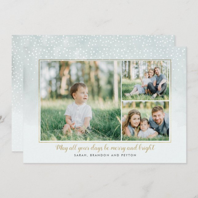 Carte de vacances Gold et Mint Watercolor Collage (Devant / Derrière)