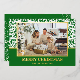 Carte de vacances Green Damask Foil