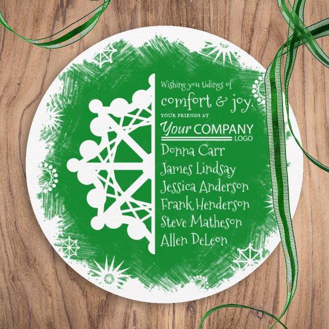 Carte de vacances Green White Snowflon Business (bright green company holiday greeting cards, green business logo christmas cards, green logo)