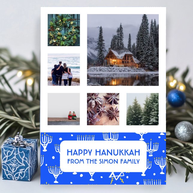 Carte de vacances HANOUKKA CUSTOM PHOTO Menorahs S (HANUKKAH CUSTOM PHOTO Menorahs Stars Modern Holiday Card
)
