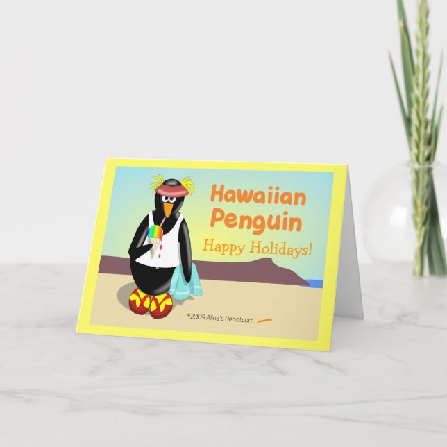 Carte de vacances Hawaiian Penguin personnalisable (Devant)